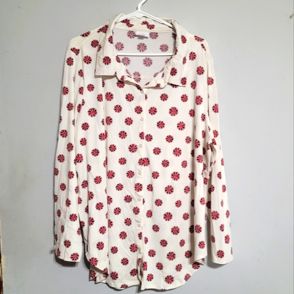 Lularoe Top Size 2X white Button Up Blouse Womens Plus‎ Valentina Western